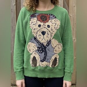 AERIE Custom Handmade Tapestry Bear Oversized Crewneck - Size Medium